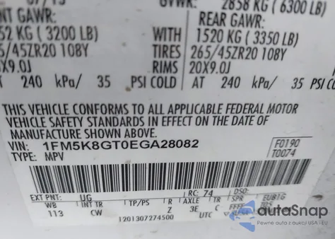 2014 Ford Explorer Sport z USA, uszkodzony, nr VIN 1FM5K8GT0EGA28082